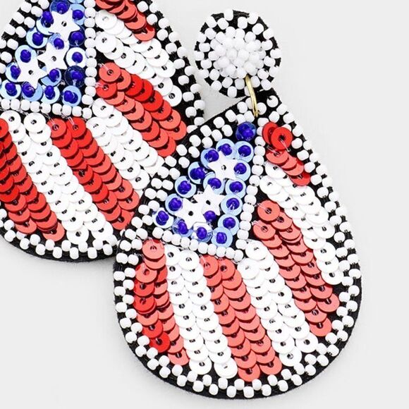 American USA Flag Seed Bead Teardrop Earrings - Picture 2 of 3
